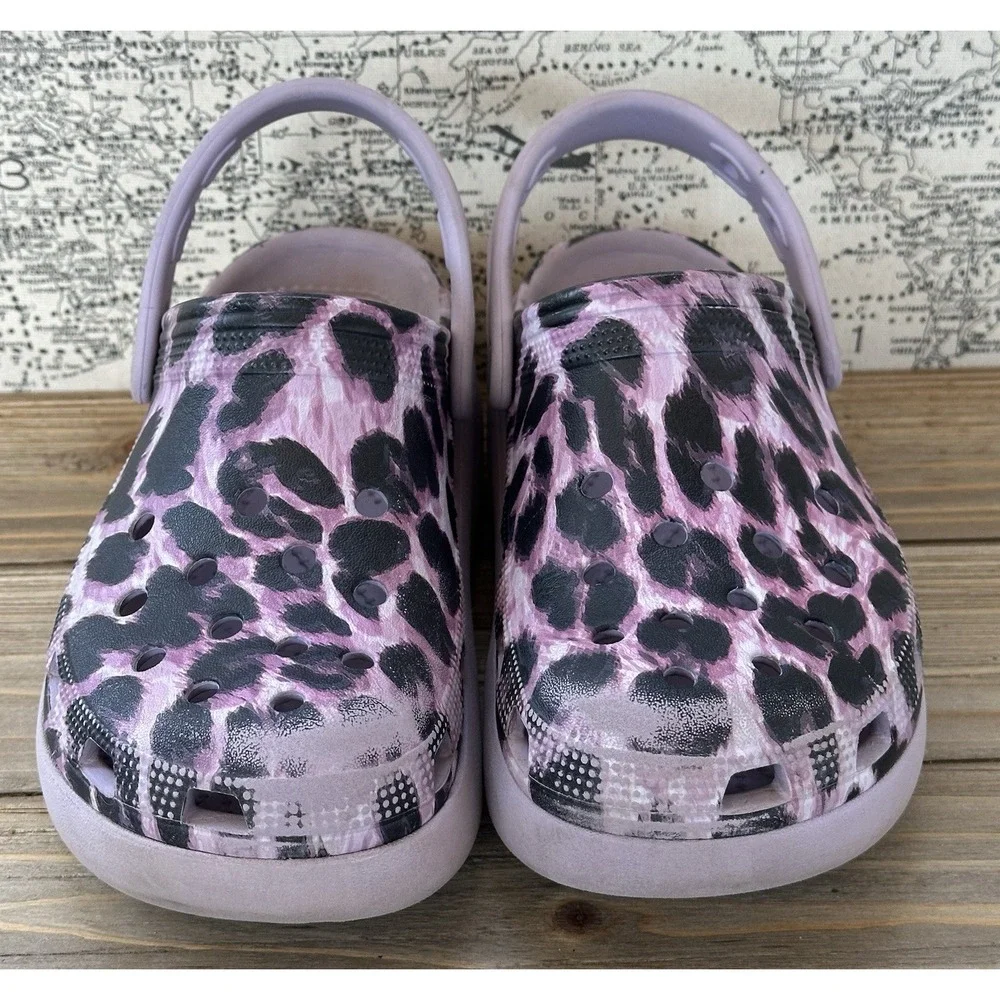 Crocs Girls Purple Leopard Clogs sandals Shoes  Size J 3